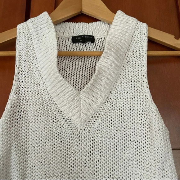Rag and Bone Sweater Sleeveless Open Weave V Neck White Size XXS - Picture 3 of 7